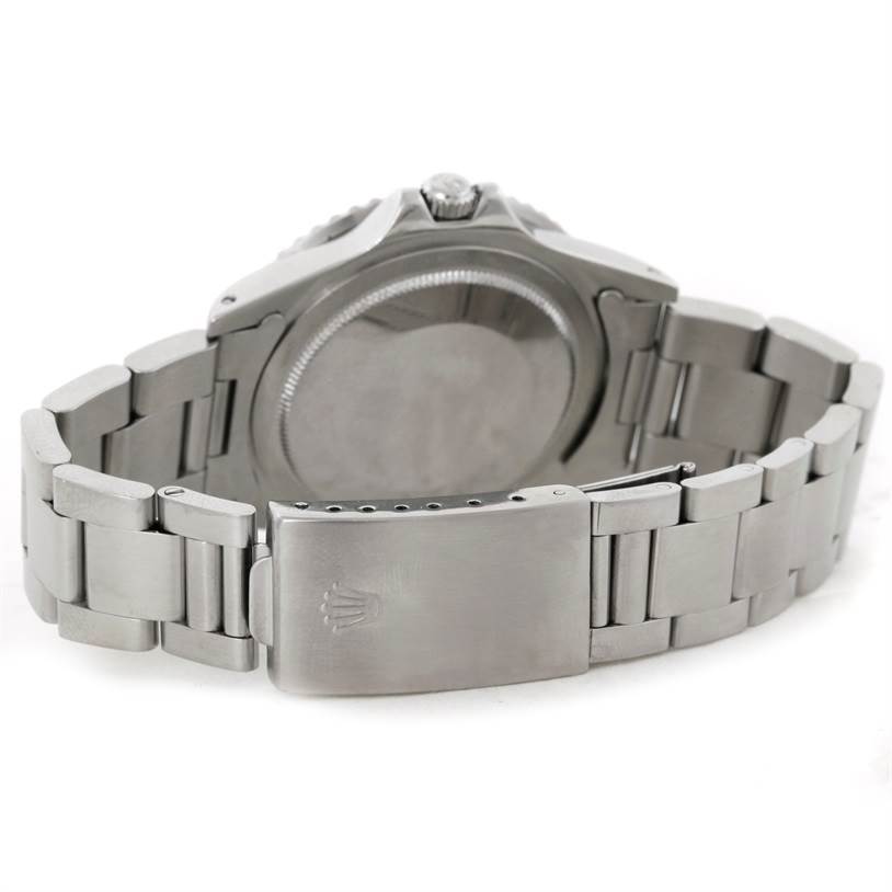 The image shows the back view of the Rolex Vintage Collection 1675 Men's Stainless Steel Black Dial 1675 Men's Stainless Steel Black Dial watch, highlighting the bracelet and clasp.