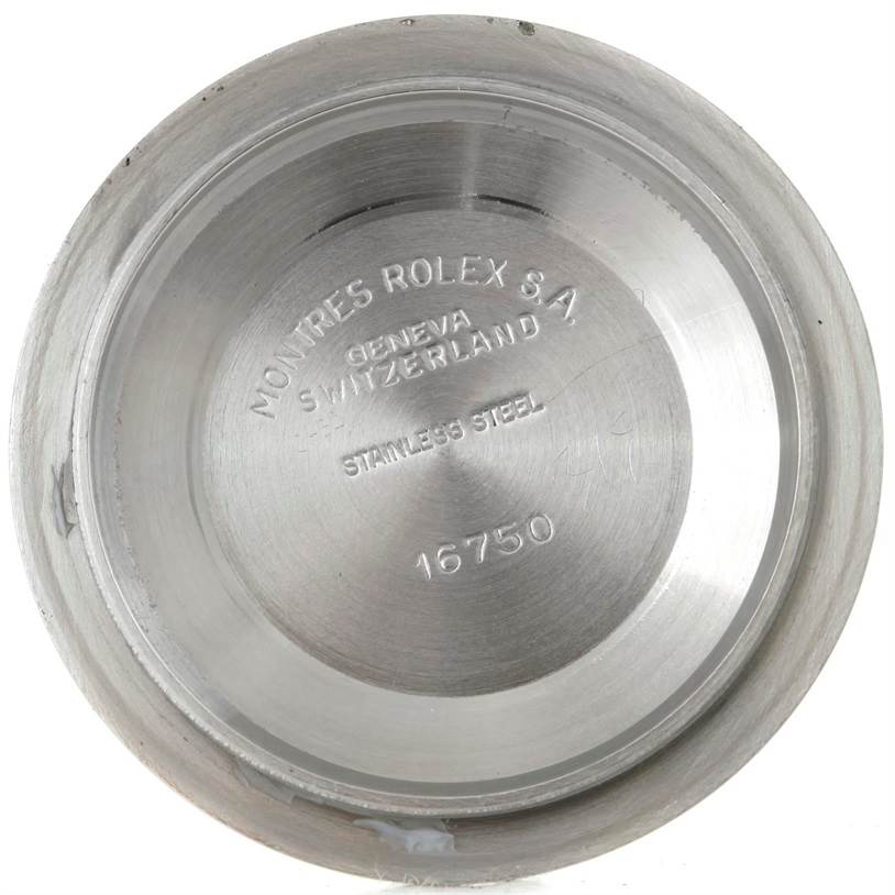 This is an interior view of the case back of a Vintage Collection Rolex model 16750.