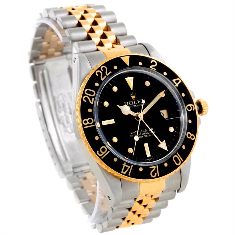 This image shows a Rolex Vintage Collection 16753 Men's Stainless Steel Black Dial 16753 Men's Stainless Steel Black Dial watch angled to display its face, bezel, and part of the bracelet.