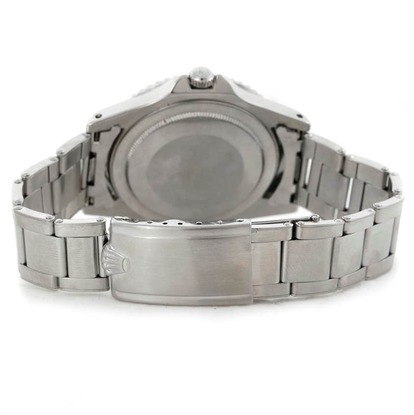 The image shows the back and bracelet clasp of the Rolex Vintage Collection 1675 Men's Stainless Steel Black Dial 1675 Men's Stainless Steel Black Dial watch.