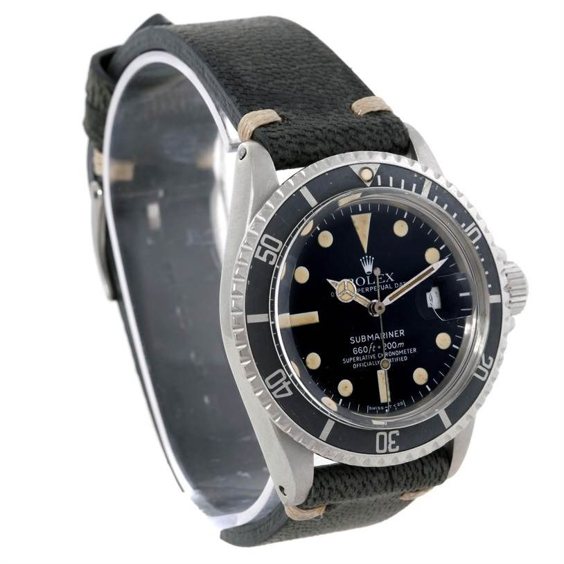 The image shows a front and slightly angled view of a Rolex Vintage Collection 1680 Men's Stainless Steel Black Dial 1680 Men's Stainless Steel Black Dial Submariner watch, highlighting the dial and bezel.
