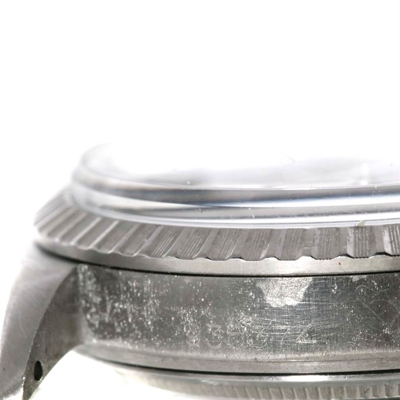 This close-up shows the side profile and bezel of the Vintage Collection model by Rolex.