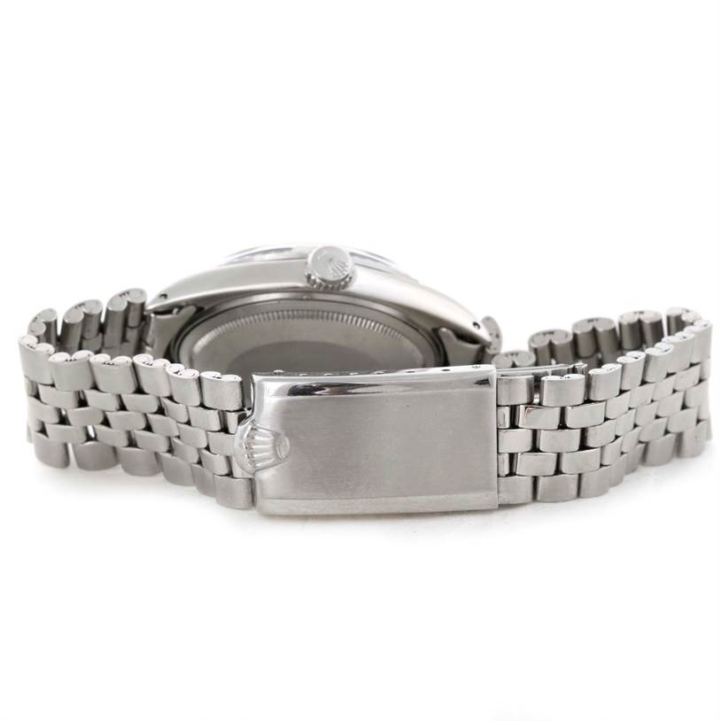 This image shows the back of the Rolex Vintage Collection 1601 Stainless Steel Silver Dial 1601 Stainless Steel Silver Dial watch, including the case back, crown, and metal bracelet clasp.