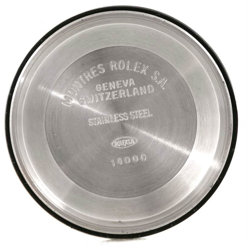 This is the interior case back of the Vintage Collection model by Rolex, showing "Montres Rolex S.A." and other manufacturing details.