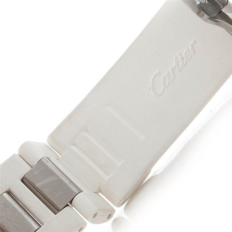 This image shows the clasp and part of the bracelet of the Cartier Must 21 W10197U2 Women's Stainless Steel Silver Dial W10197U2 Women's Stainless Steel Silver Dial watch.