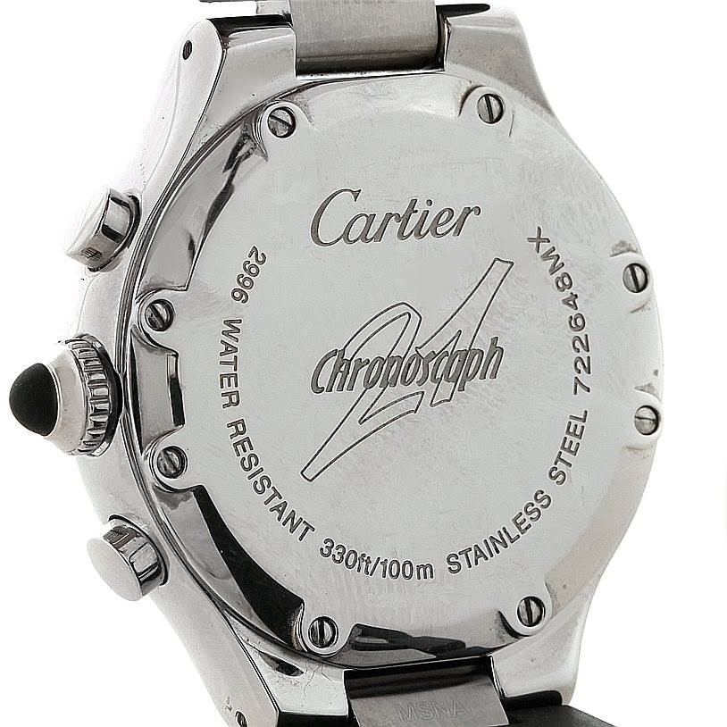 The image shows the back case and side buttons of the Cartier Must 21 W10198U2 Women's Stainless Steel Black Dial W10198U2 Women's Stainless Steel Black Dial Chronoscaph watch.