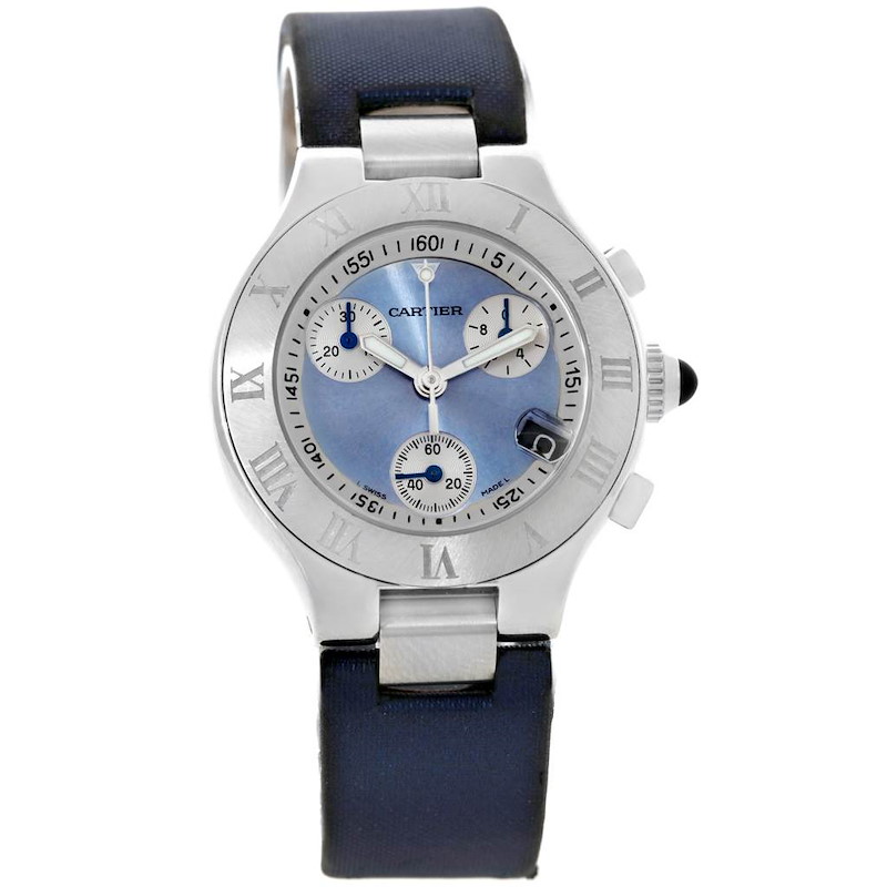 Cartier Must 21 Blue Dial Chronoscaph Ladies Watch W1020013 SwissWatchExpo