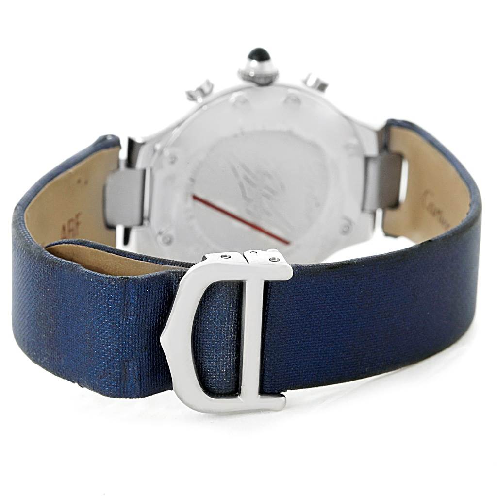 The image shows the back view of the Cartier Must 21 W1020013 Women's Stainless Steel Silver Dial W1020013 Women's Stainless Steel Silver Dial watch, highlighting the buckle and case back.