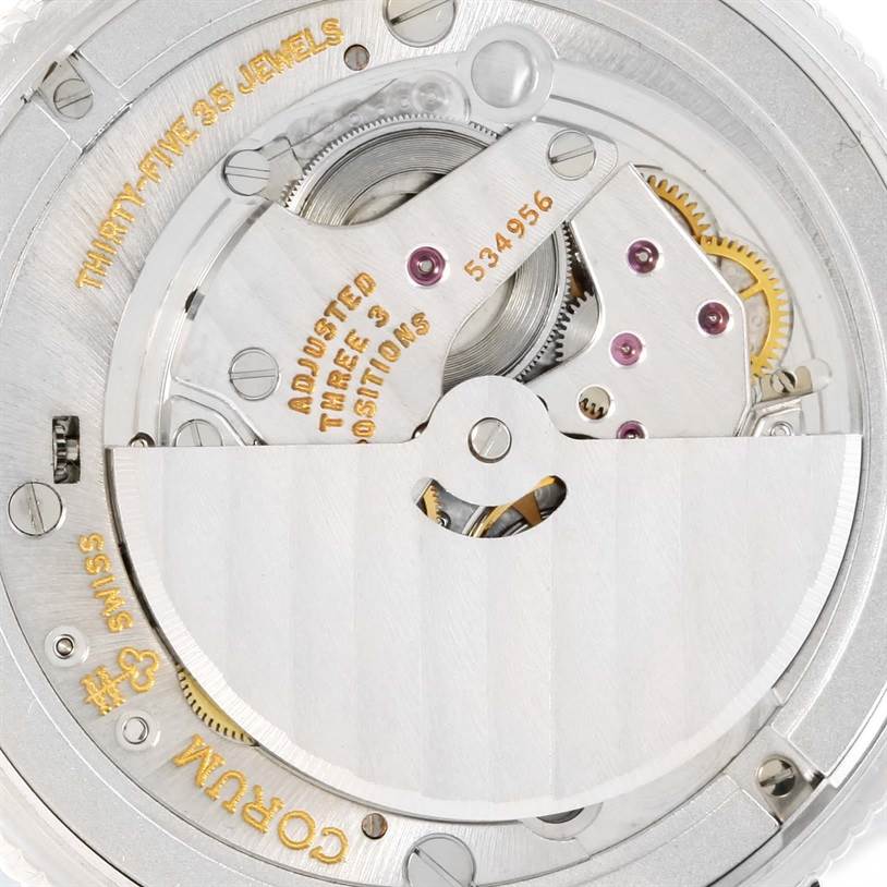 This is a close-up view of the movement inside the Corum Men's White Gold White Dial Men's White Gold White Dial Celebrates Second Millennium 18K White Gold Automatic LTD Watch.