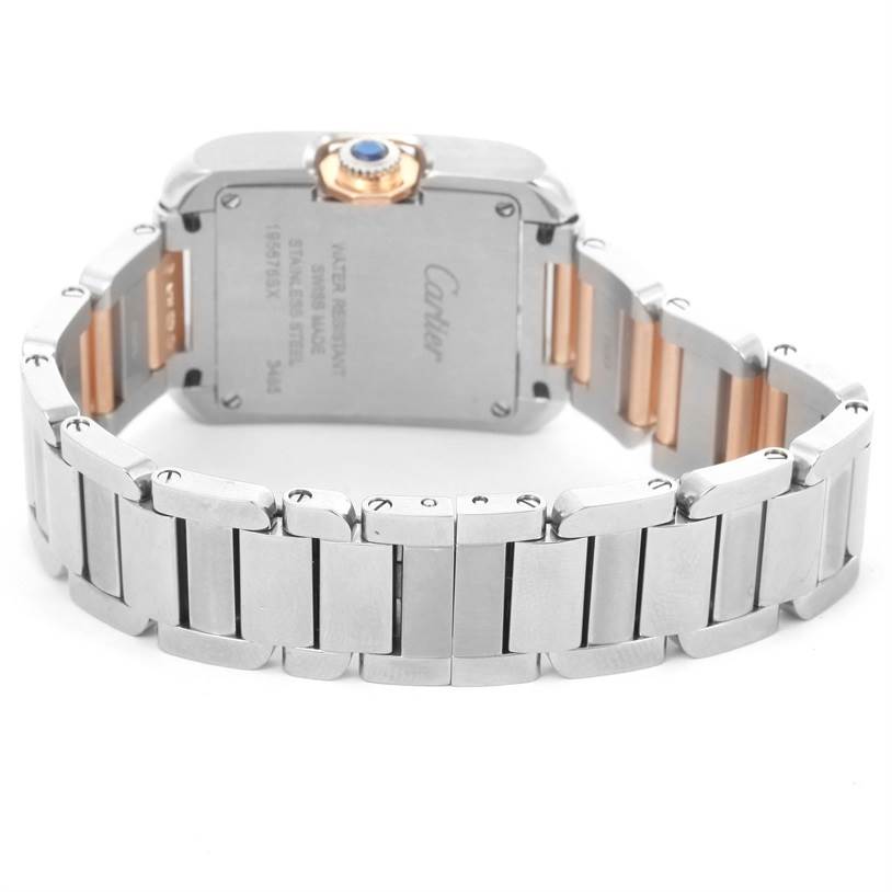 This is a rear view of the Cartier Tank Anglaise WT100024 Women's Steel and Gold (two tone) Silver Dial WT100024 Women's Steel and Gold (two tone) Silver Dial watch highlighting its clasp and case back.