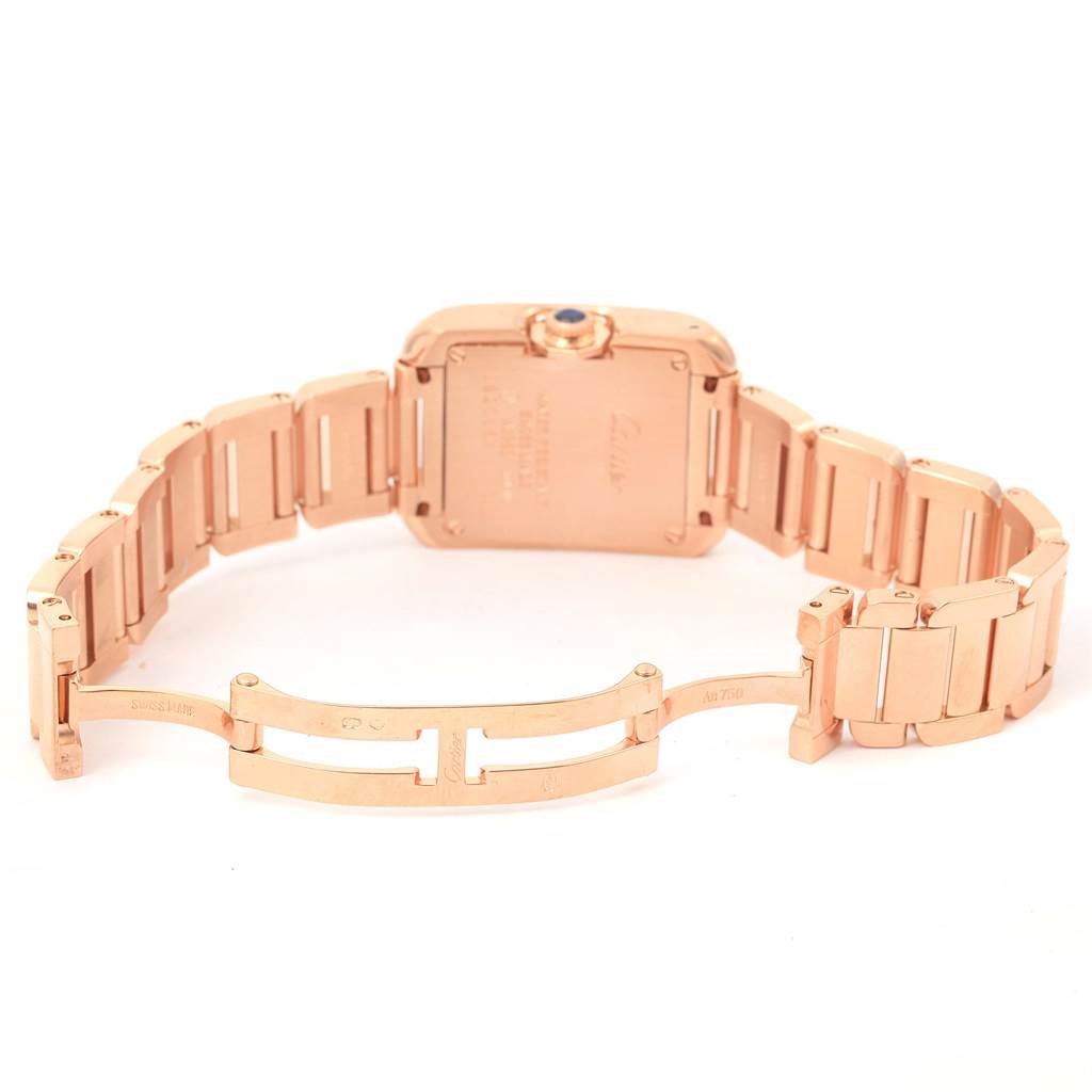 The image shows the back view of a Cartier Tank Anglaise W5310013 Women's Rose Gold Silver Dial W5310013 Women's Rose Gold Silver Dial watch, focusing on the bracelet and clasp.