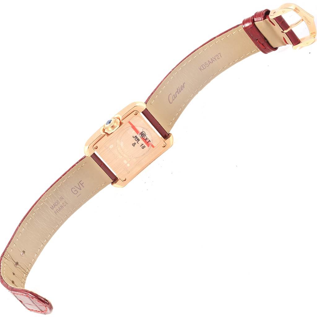 The image shows the back view of a Cartier Tank Anglaise WJTA0007 Women's Rose Gold Silver Dial WJTA0007 Women's Rose Gold Silver Dial watch, displaying the case, straps, and buckle.