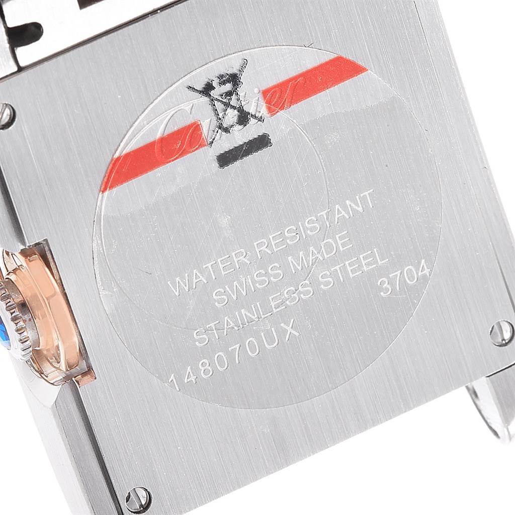 This image shows the back of a Cartier Tank Anglaise WT100032 Women's Steel and Gold (two tone) Silver Dial WT100032 Women's Steel and Gold (two tone) Silver Dial watch, highlighting the water-resistant marking and stainless steel details.