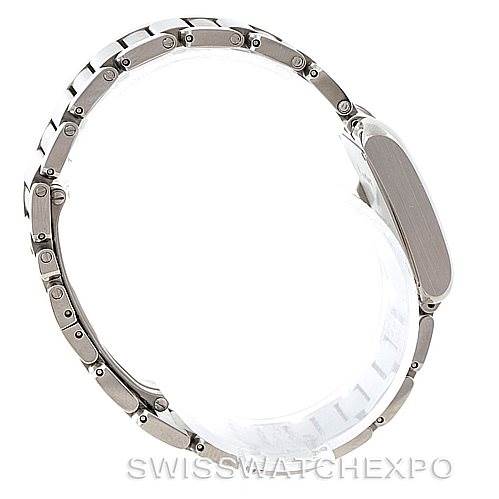 The image shows a side profile of a Cartier Tank Anglaise W5310022 Women's Stainless Steel Silver Dial W5310022 Women's Stainless Steel Silver Dial watch, highlighting its stainless steel bracelet and rectangular case.