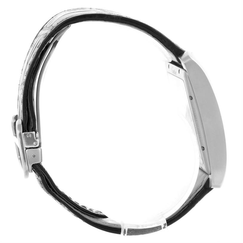 The image shows a side view angle of the Cartier Tank MC W5330003 Men's Stainless Steel Silver Dial W5330003 Men's Stainless Steel Silver Dial watch, highlighting the case, strap, and clasp.