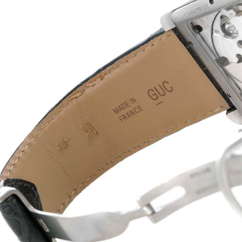 The image shows the inside strap and partial back view of a Cartier Tank MC W5330008 Men's Stainless Steel Grey Dial W5330008 Men's Stainless Steel Grey Dial watch.