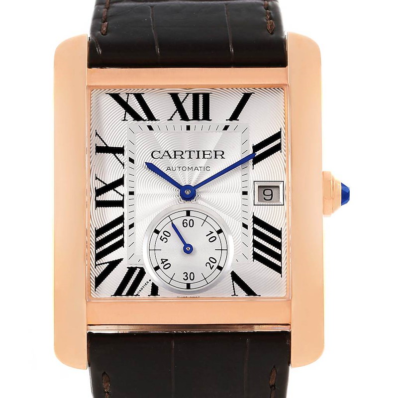 Cartier Tank MC Rose Gold Silver Dial Mens Watch W5330001 Box Papers SwissWatchExpo