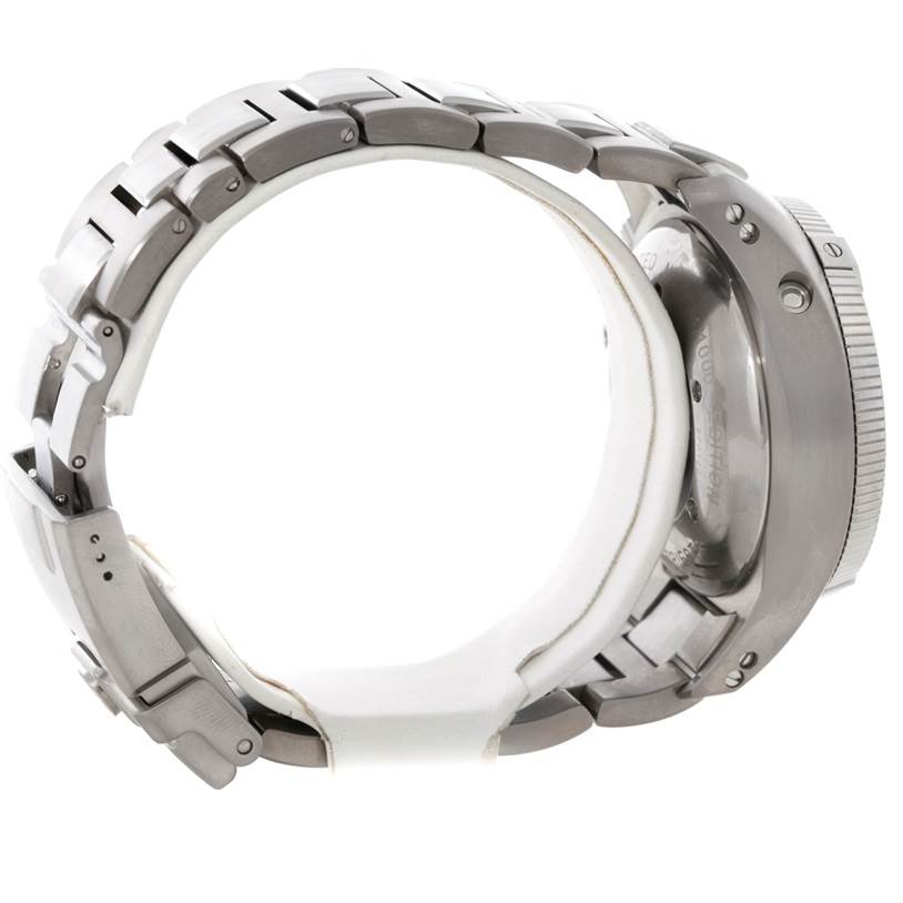 The image shows a side angle of the Ball DC1028A Men's Titanium White Dial DC1028A Men's Titanium White Dial Hydrocarbon Bathyscaph Trieste 600m Limited Watch DC1028A, featuring the bracelet and case back.