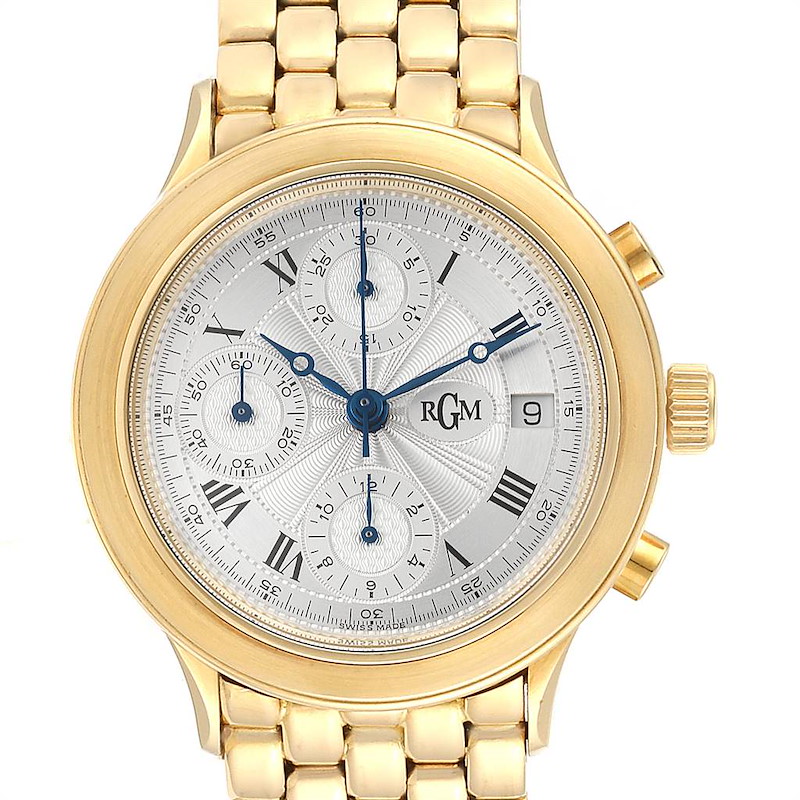 RGM Yellow Gold Silver Guilloche Dial Chronograph Mens Watch 101 SwissWatchExpo