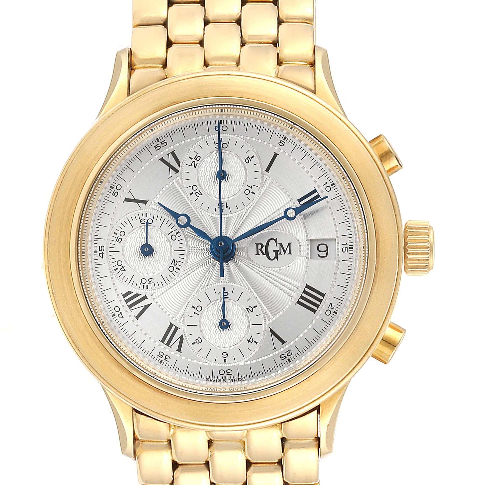 RGM Yellow Gold Silver Guilloche Dial Chronograph Mens Watch 101 ...