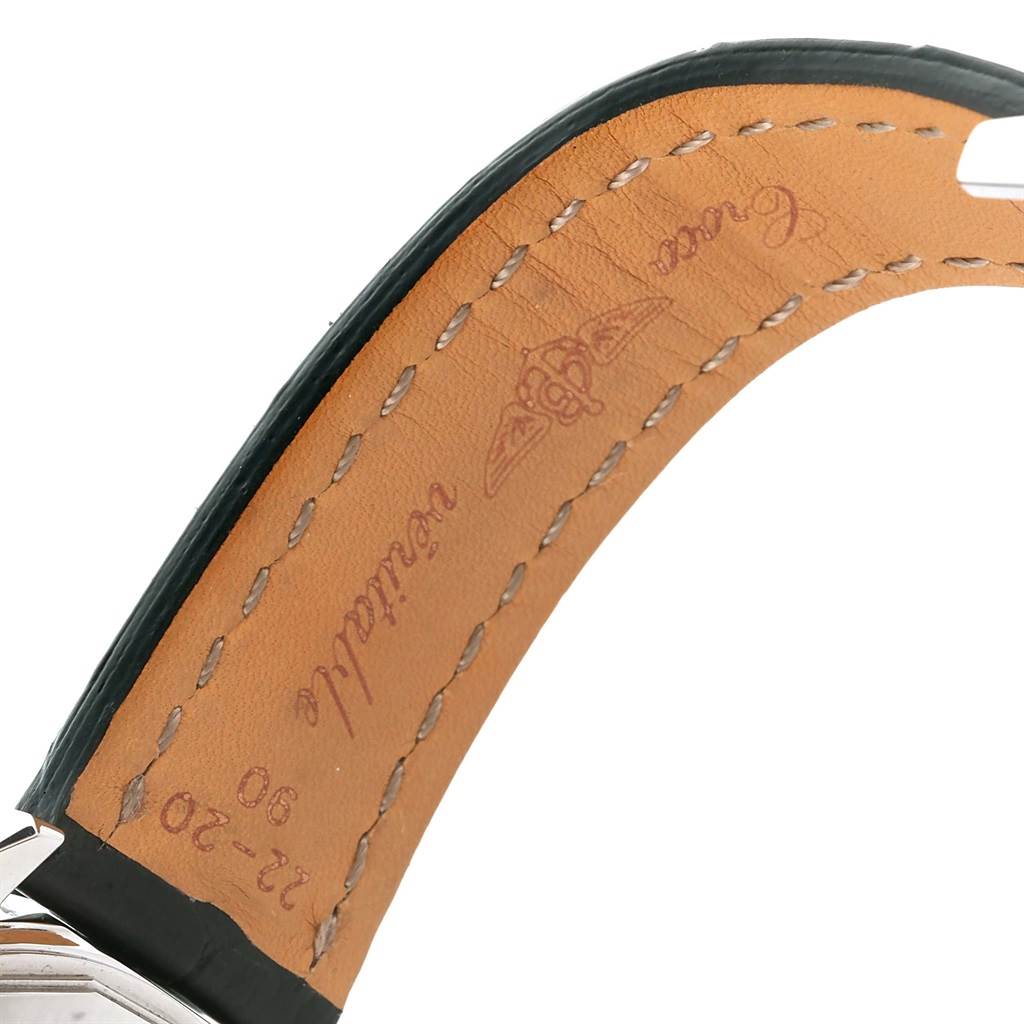 The image shows the inner side of the leather strap of a Breitling Chronomatic A41360 Men's Stainless Steel Black Dial A41360 Men's Stainless Steel Black Dial watch.