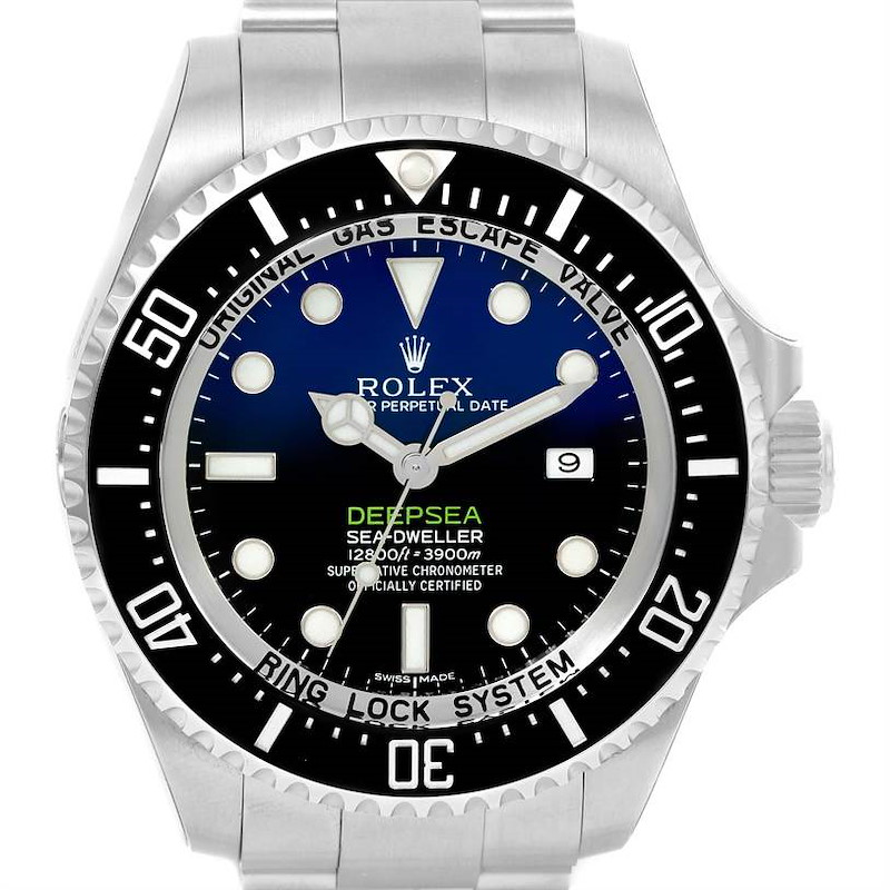 This image shows the front face of a Rolex Sea-Dweller Deepsea watch.