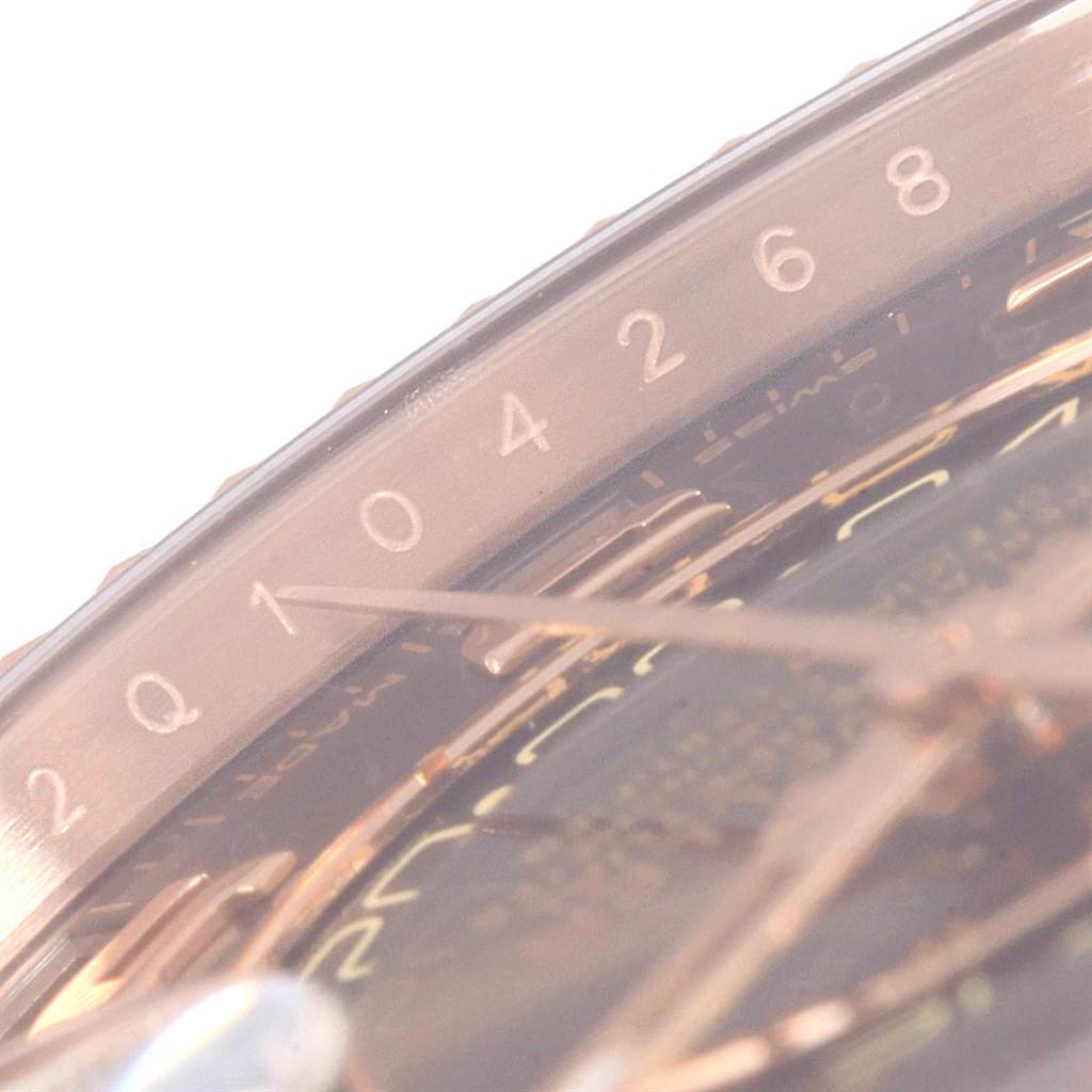The image shows a close-up of the outer dial and hands of a Rolex Sky-Dweller 326135 Men's Rose Gold Brown Dial 326135 Men's Rose Gold Brown Dial watch, highlighting the numerical markings.