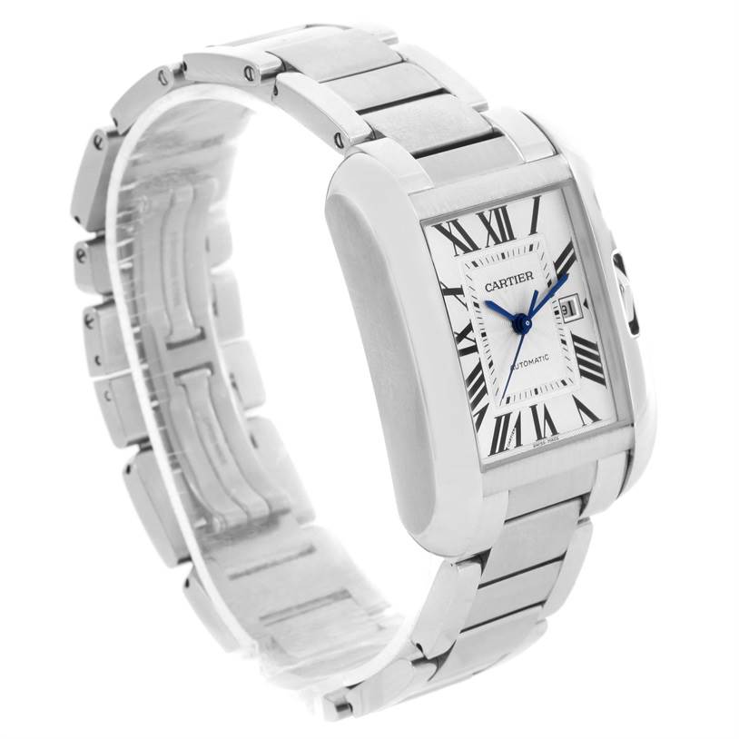 The image shows a stainless steel Cartier Tank Anglaise W5310009 Men's Stainless Steel Silver Dial W5310009 Men's Stainless Steel Silver Dial watch at a three-quarter angle, displaying the face, case, and bracelet.