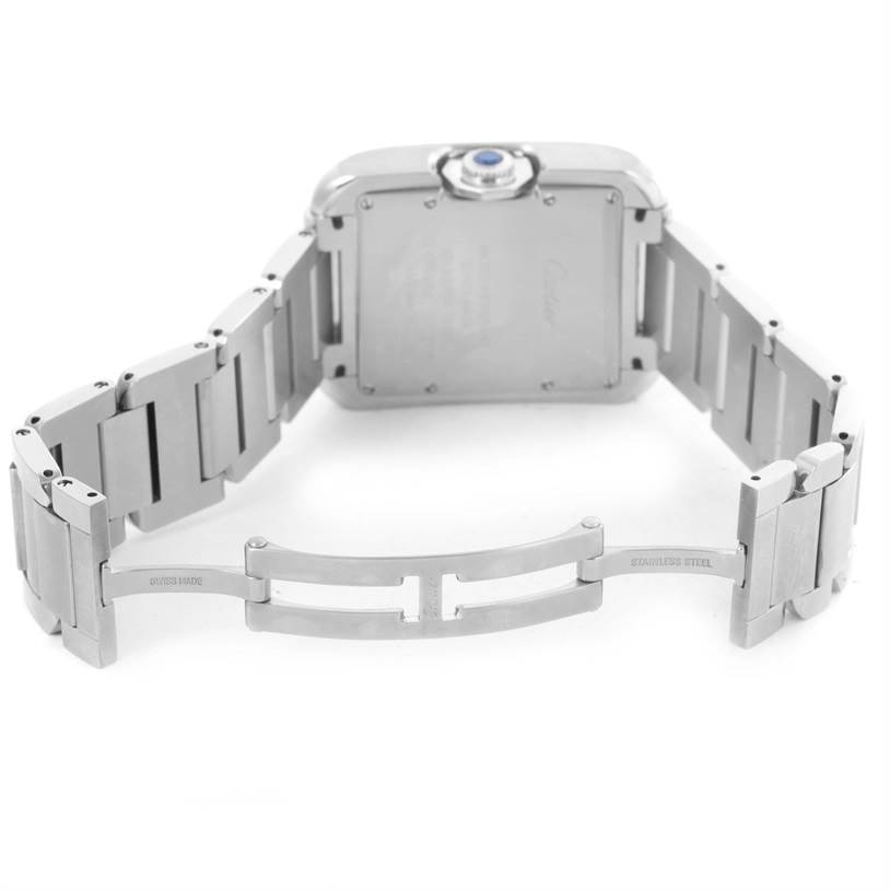 The image shows the back view and bracelet of the Cartier Tank Anglaise W5310009 Men's Stainless Steel Silver Dial W5310009 Men's Stainless Steel Silver Dial watch, including the clasp and crown.