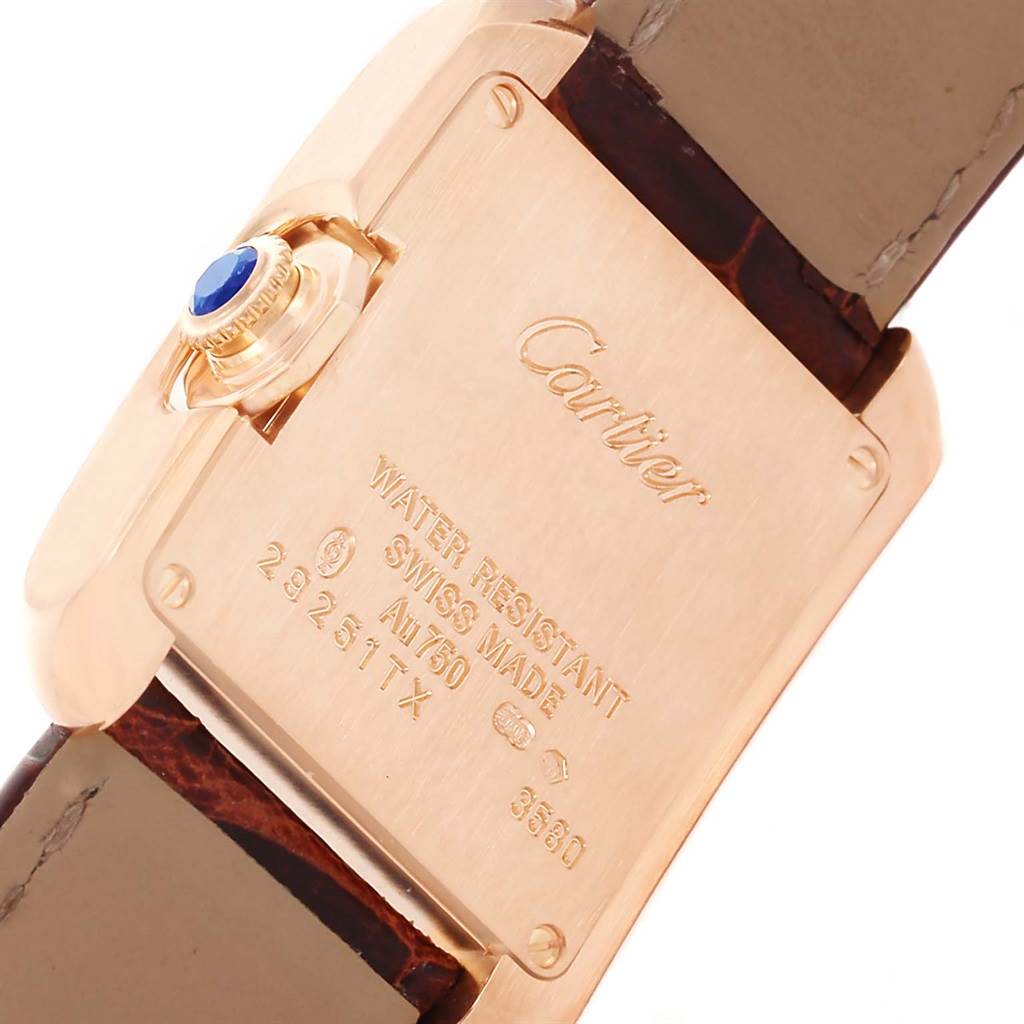 The image shows the back case and strap attachment of a Cartier Tank Anglaise WT100024 Women
s Rose Gold Silver Dial WT100024 Women
s Rose Gold Silver Dial watch.