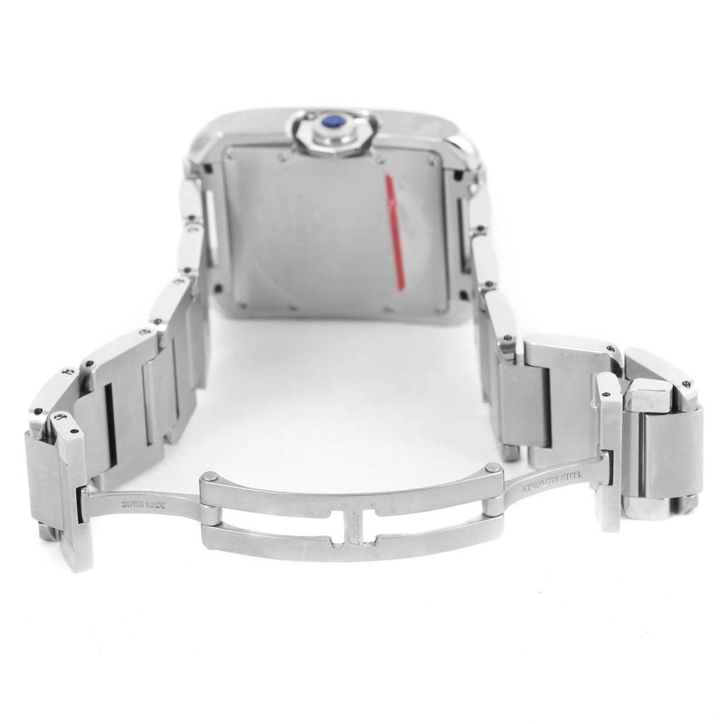 The image shows the back view of the Cartier Tank Anglaise W5310009 Men's Stainless Steel Silver Dial W5310009 Men's Stainless Steel Silver Dial watch, with an open metal bracelet and visible clasp.