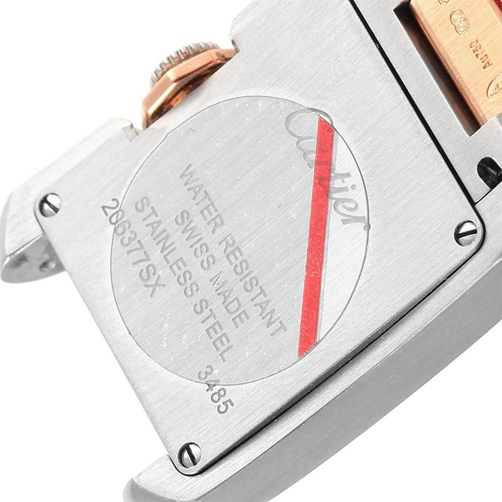 This image shows the back and side of a Cartier Tank Anglaise WT100024 Women's Steel and Gold (two tone) Silver Dial WT100024 Women's Steel and Gold (two tone) Silver Dial watch, highlighting the stainless steel case and crown.