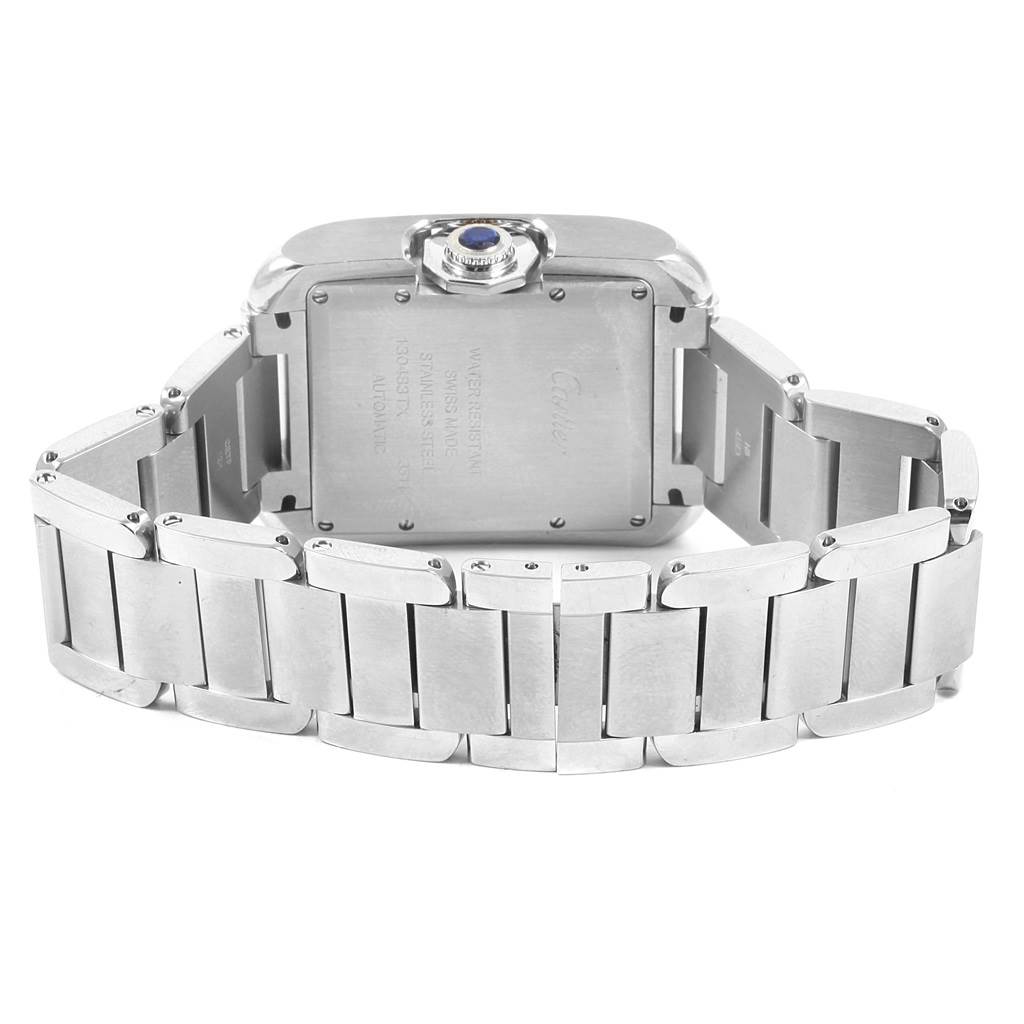 The image shows the back view and bracelet of a Tank Anglaise model by Cartier.