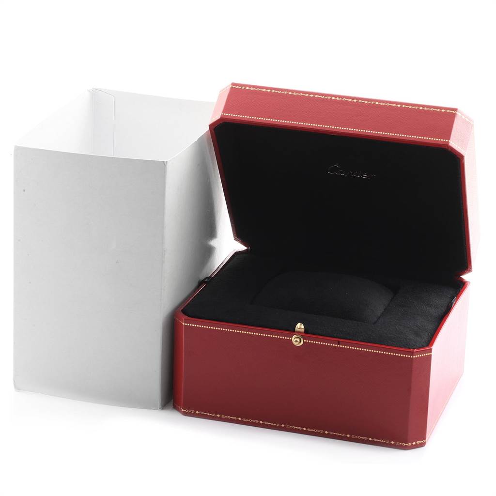 The image shows a Cartier Tank Anglaise W5310007 Men's Steel and Gold (two tone) Silver Dial W5310007 Men's Steel and Gold (two tone) Silver Dial watch box and its white outer packaging from a front-angle view.