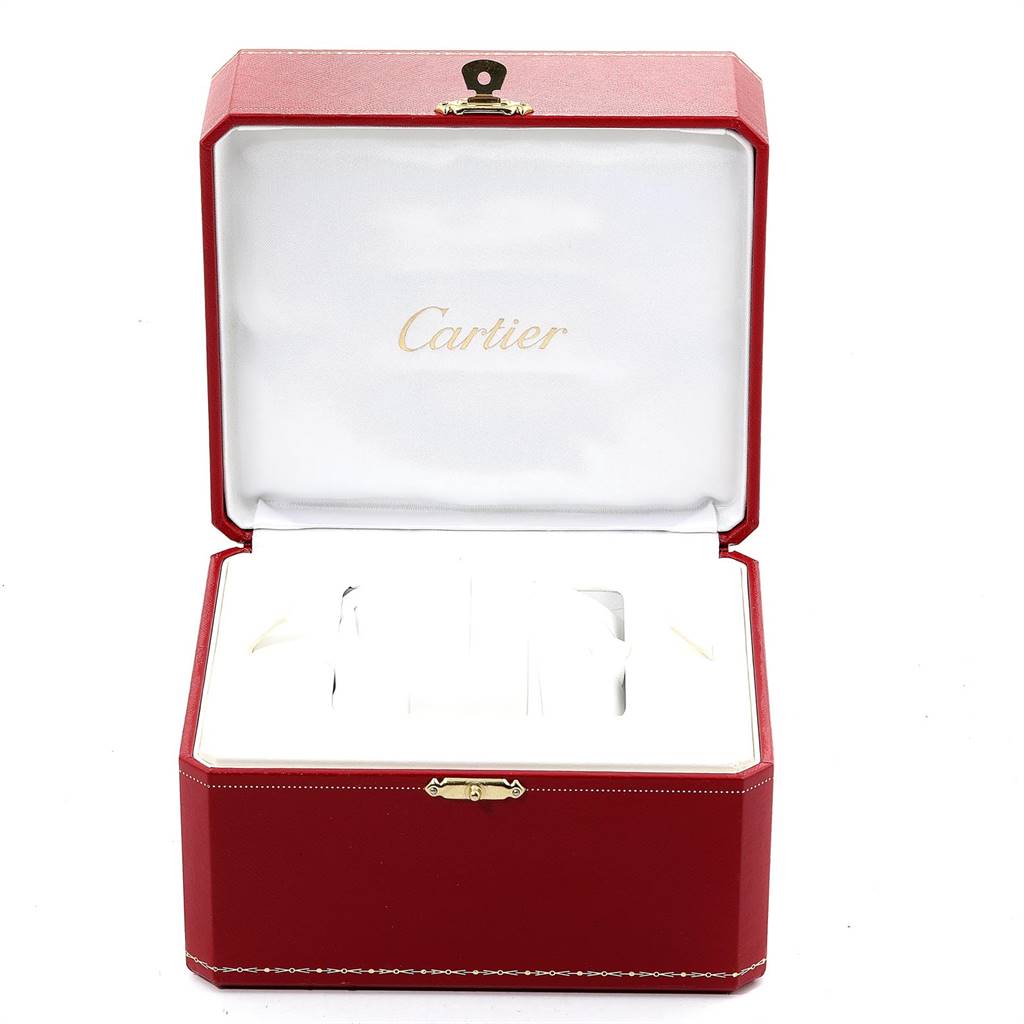 The image shows an open Cartier box for the Tank Anglaise model, displaying the interior cushioning.