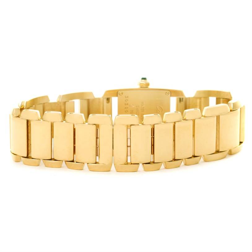 This image shows the back view of the bracelet and case of a Cartier Tankissime W650037H Women's Yellow Gold Silver Dial W650037H Women's Yellow Gold Silver Dial watch.