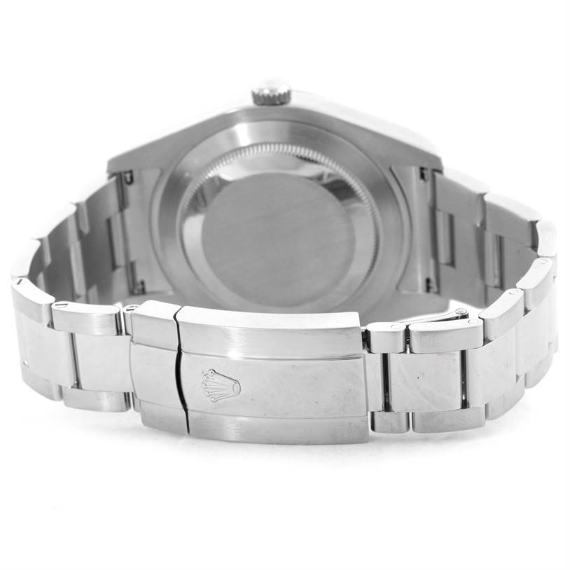 The image shows the back view of a Rolex Datejust 41 116300 Men's Stainless Steel Black Dial 116300 Men's Stainless Steel Black Dial watch, highlighting its case back and metal bracelet with clasp.