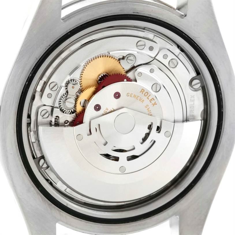 This image shows the internal mechanical components of a Rolex Datejust 41 116300 Men's Stainless Steel Silver Dial 116300 Men's Stainless Steel Silver Dial model from a rear view angle.