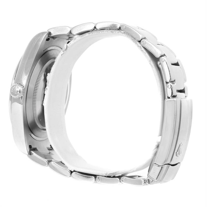 The image shows the side profile of the Rolex Datejust 41 116300 Men's Stainless Steel Silver Dial 116300 Men's Stainless Steel Silver Dial watch focusing on the case, crown, and bracelet with clasp.