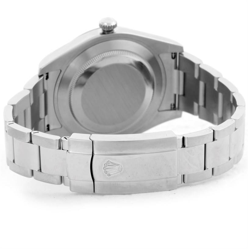 This image shows the back case and bracelet clasp of the Rolex Datejust 41 116300 Men's Stainless Steel Blue Dial 116300 Men's Stainless Steel Blue Dial watch at an angled rear view.