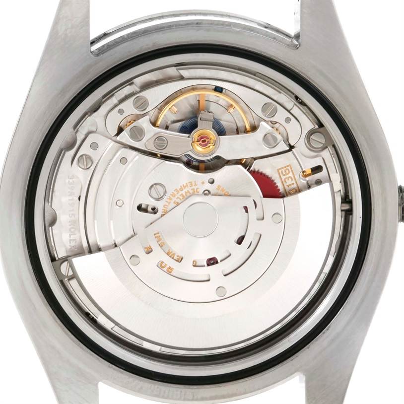 This is a close-up view of the movement and inner mechanism of the Rolex Datejust 41 116300 Men's Stainless Steel Blue Dial 116300 Men's Stainless Steel Blue Dial model watch.