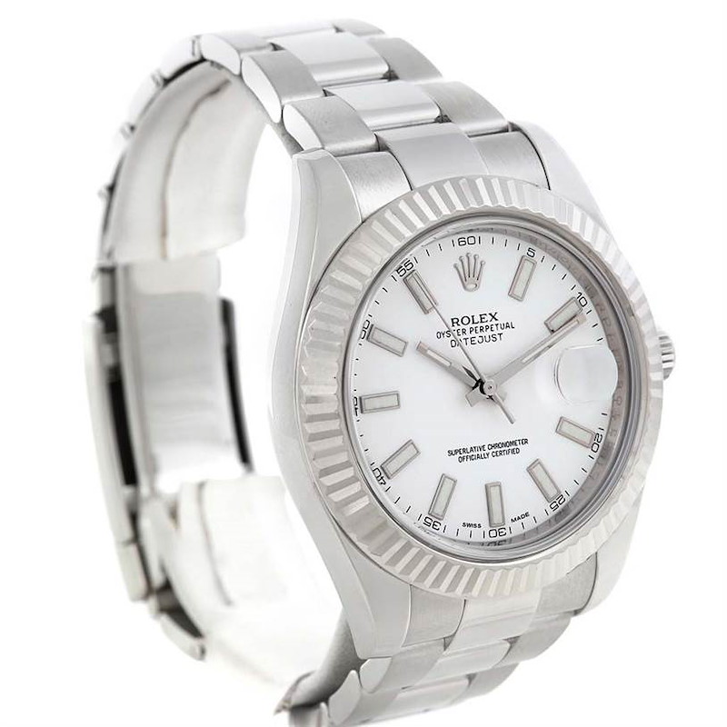 Rolex Datejust II White Dial Mens Steel 18K White Gold Watch 116334 SwissWatchExpo