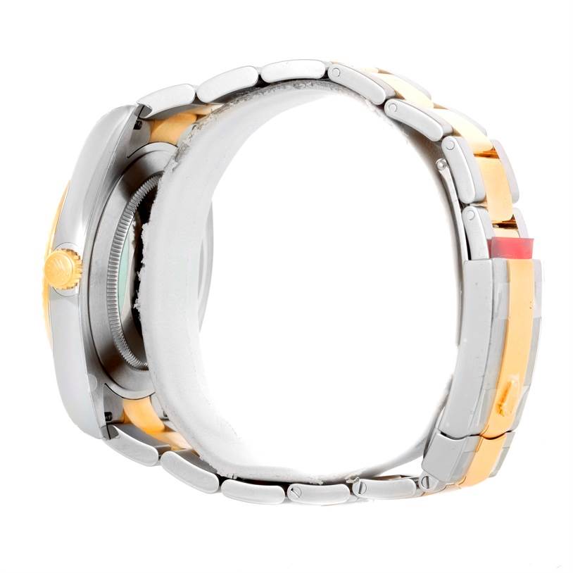 The image shows a side profile view of the Rolex Datejust 41 116333 Men's Steel and Gold (two tone) Black Dial 116333 Men's Steel and Gold (two tone) Black Dial, focusing on its two-tone bracelet and crown.