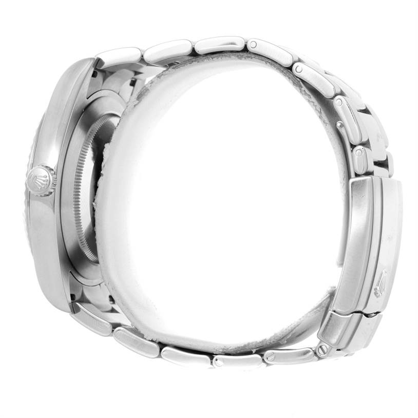 The image shows a side view of a Rolex Datejust 41 116334 Men's Stainless Steel Grey Dial 116334 Men's Stainless Steel Grey Dial watch, displaying the case, crown, and bracelet.