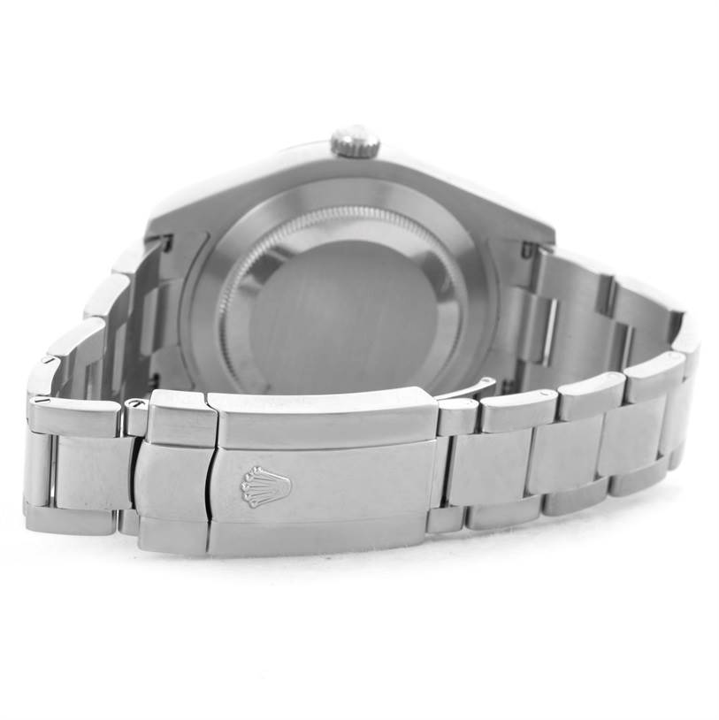 This image shows the back view of the Rolex Datejust 41 116334 Men's Stainless Steel Grey Dial 116334 Men's Stainless Steel Grey Dial, highlighting the clasp and bracelet.