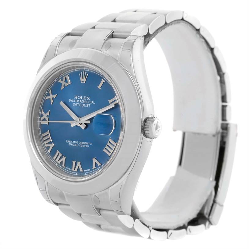 The image shows a Rolex Datejust 41 116300 Men's Stainless Steel Blue Dial 116300 Men's Stainless Steel Blue Dial watch at a three-quarter angle, highlighting the dial, bezel, crown, and bracelet.