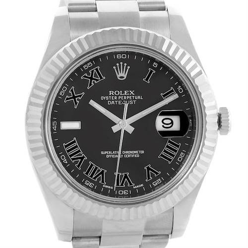 Photo of Rolex Datejust II Mens Steel 18K Whie Gold Dark Grey Dial Watch 116334