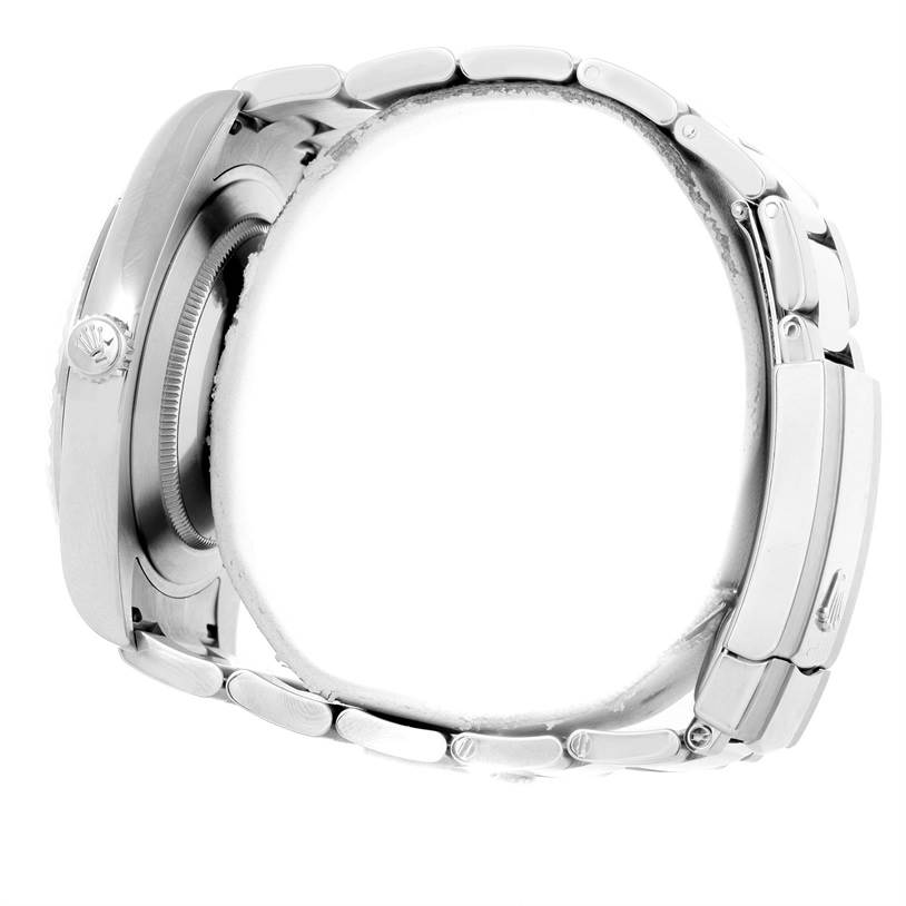 The image shows a side view of the Rolex Datejust 41 116334 Men's Stainless Steel Black Dial 116334 Men's Stainless Steel Black Dial watch, highlighting the case, bezel, crown, and bracelet.