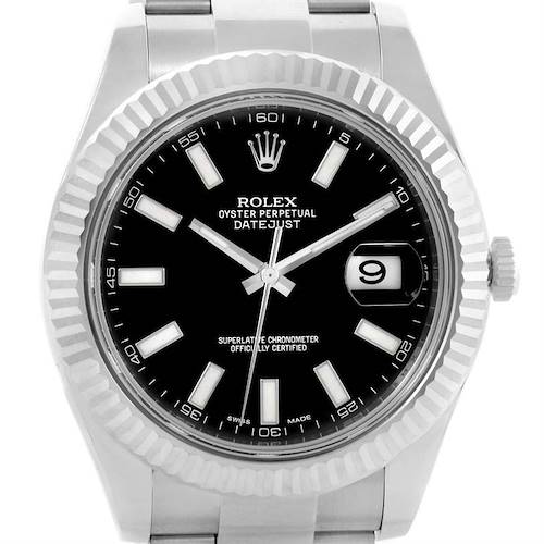 Photo of Rolex Datejust II Mens Steel 18K White Gold Black Dial Watch 116334