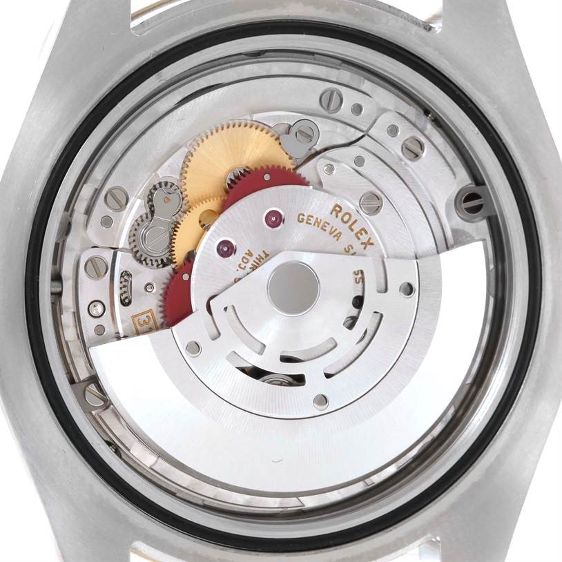This image shows the internal mechanical movement of the Rolex Datejust 41 116333 Men's Steel and Gold (two tone) Champagne Dial 116333 Men's Steel and Gold (two tone) Champagne Dial model from a rear angle.